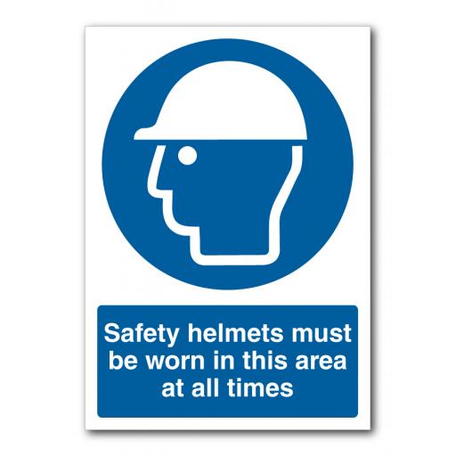 Safety Helmets Must Be Worn In This Area At All Times Sign