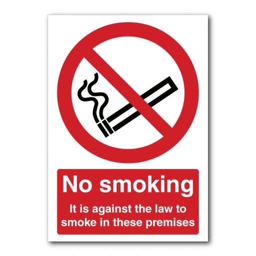 No Smoking It Is Against The Law To Smoke In These Premises Sign