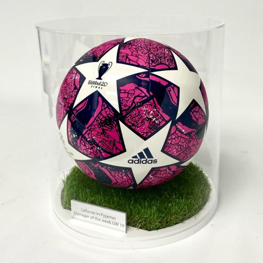 Cylindrical Football Display Case - Grass Effect Base