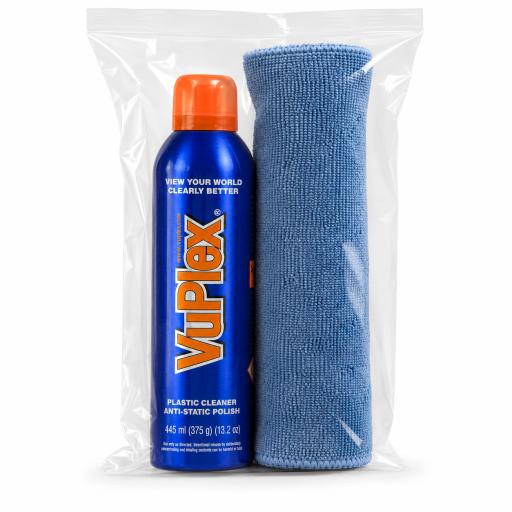 VuPlex Anti-Static Cleaner/Polish (235ml) Plus Cleaning Cloth Pack